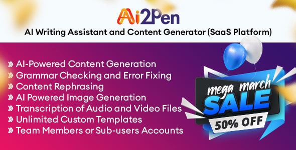 Ai2Pen – AI Writing Assistant and Content Generator (SaaS Platform) 5.1 [Extended Version] Nulled + Extended License Free Download