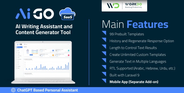AIGo SaaS – AI Writing Assistant and Content Generator Tool Nulled + Extended License Free Download