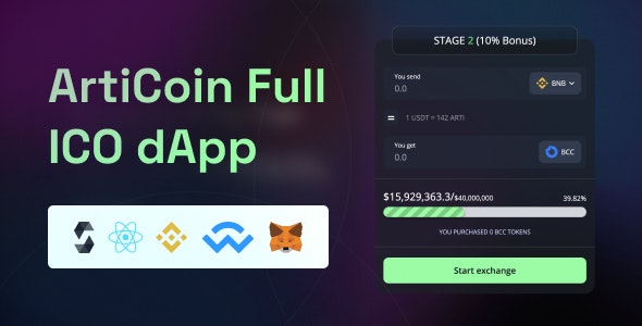 ArtiCoin | Full ICO (Presale) BSC Selling dApp With Smart Contracts Nulled + Extended License Free Download