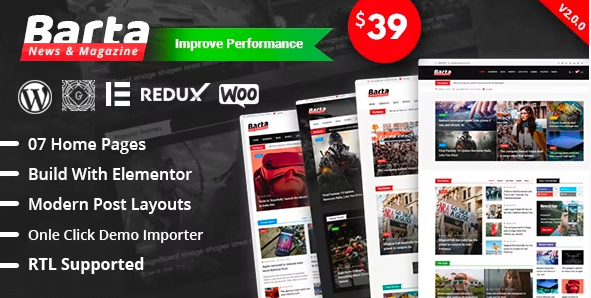 Barta WordPress Theme 2.0.1 – News & Magazine
 Nulled + Extended License Free Download