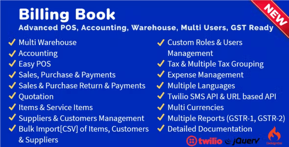 Billing Book -Advanced POS, Inventory, Accounting, Warehouse, Multi Users, GST Ready 3.1 Nulled + Extended License Free Download