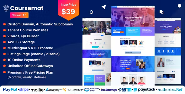 Coursemat – Multi-Tenant Course Selling Website (SAAS) 2.0 Nulled + Extended License Free Download