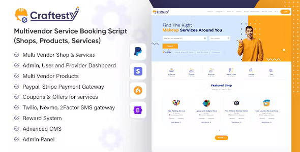 Craftesty – Multi Vendor Online Booking System for Cleaning, Salon, Maid, Home Repair with Ecommerce Nulled + Extended License Free Download