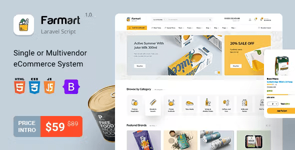 Farmart – Single or Multivendor Laravel eCommerce System 1.19.8 Nulled + Extended License Free Download