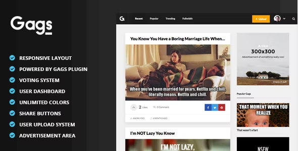 Gags – Image Meme & Video Sharing WordPress Theme 1.2.0
 Nulled + Extended License Free Download