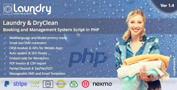 Laundry booking and management script 1.4 Nulled + Extended License Free Download