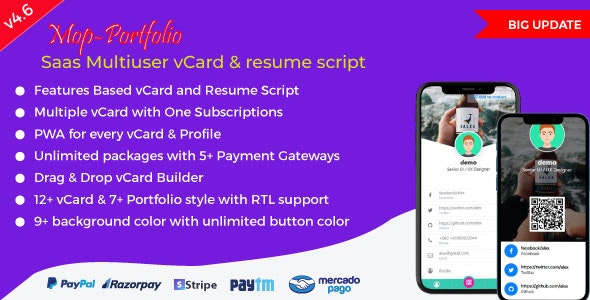 Mop – SaaS vCard / Portfolio / Resume /  Digital Business card Nulled + Extended License Free Download