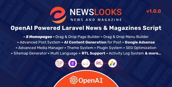 NewsLooks | OpenAI Powered Laravel News  Magazines Script Nulled + Extended License Free Download