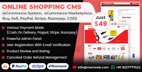 Online Shopping CMS (eCommerce System,  eCommerce Marketplace, Buy, Sell, PayPal, Stripe, COD) Nulled + Extended License Free Download
