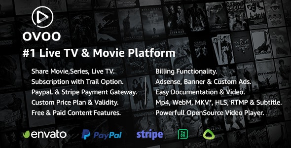 OVOO – Live TV & Movie Portal CMS with Membership System 3.3.3 Nulled + Extended License Free Download