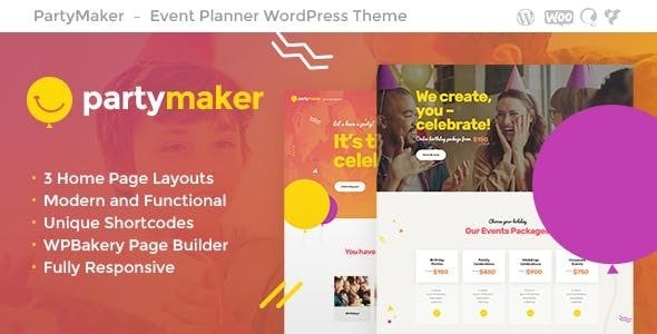 PartyMaker Event Planner & Wedding Agency WordPress Theme 1.1.6
 Nulled + Extended License Free Download
