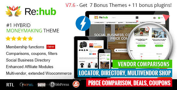 REHub WordPress Theme 19.4 – Comparison, Affiliate, Multi Vendor Community Theme
 Nulled + Extended License Free Download