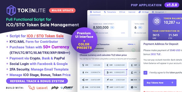TokenLite – ICO / STO Token Sale Management Dashboard – ICO Admin Script 1.7.0 Nulled + Extended License Free Download