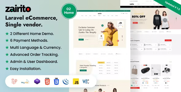 Zairito – Laravel eCommerce System | Single vendor 1.6 Nulled + Extended License Free Download